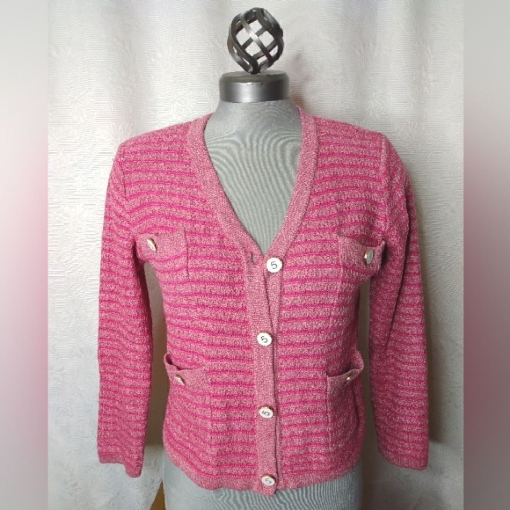 Pink # 5 Buttons Cookie Kudos Knit Women's Sweater Cardigan Buttons SZ small - Picture 15 of 15